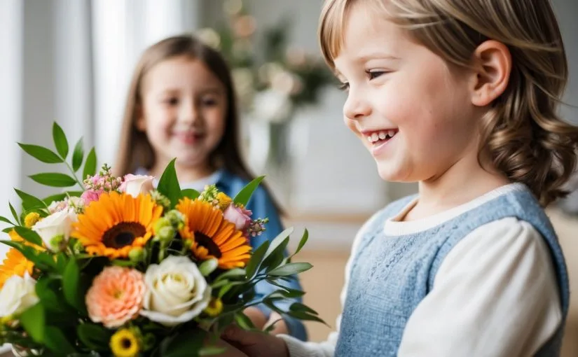 Glæd et barn med en flot buket blomster